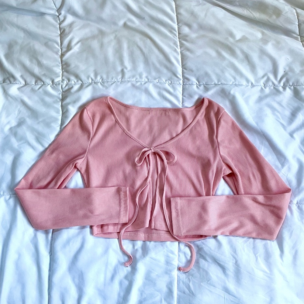 Vintage Pink Long Sleeve Tie Top